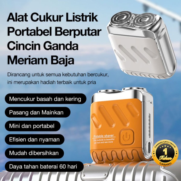 Alat Cukur Elektrik Rotary Dual Ring Baja Portabel