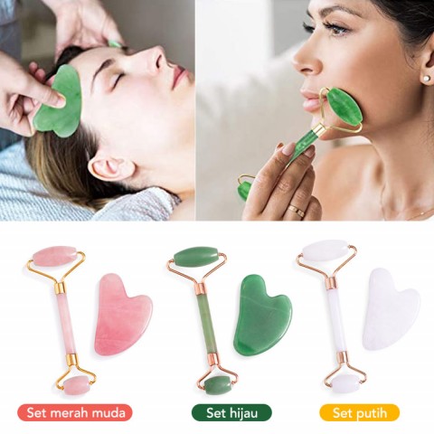 Jade Guasha Board Facial Roller Massager Anti Penuaan Kecantikan Pelangsing Firming & Penghapusan Keriput