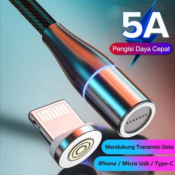 5A Kabel Pengisian Cepat 3 in 1 Micro Usb / Kabel Data USB Magnetik Tipe-C dengan Lampu Led