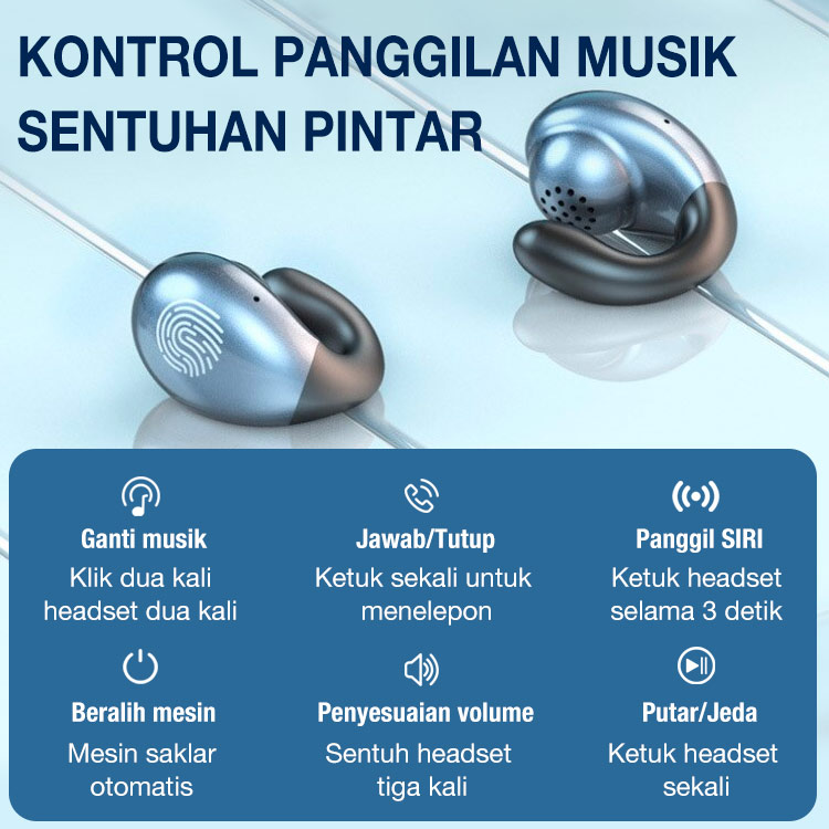 Telinga Klip Tulang Konduksi Headphone Bluetooth