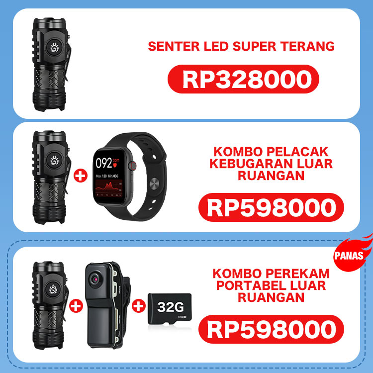 Senter LED Super Terang Jerman - Kisaran penerangan 200-500m. daya tahan 20 jam. Pengisian cepat Tipe-C. 5 mode. Garansi 1 tahun