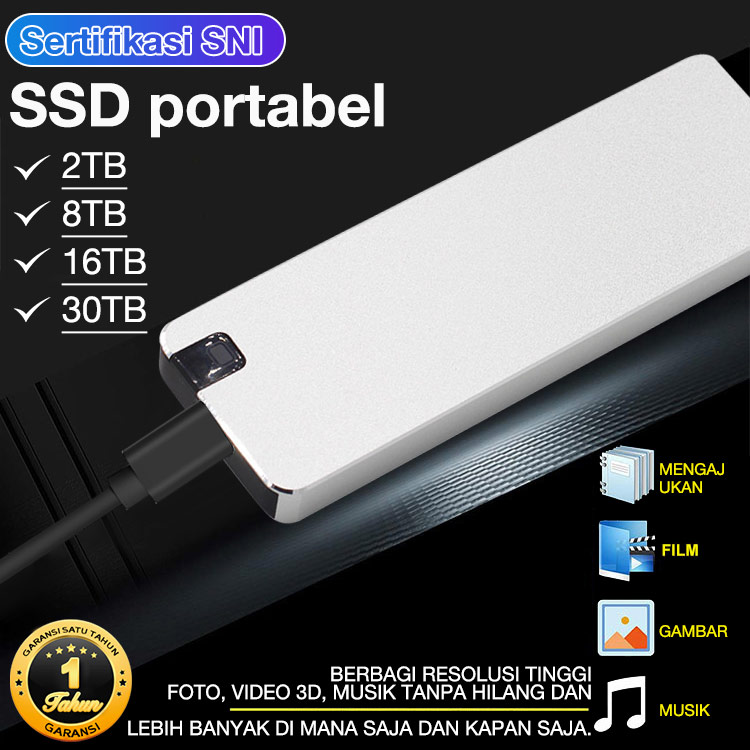 Garansi satu tahun-SSD Portabel Baru yang Ditingkatkan - Pasang dan Mainkan, Hingga 30TB, Kecepatan pencahayaan