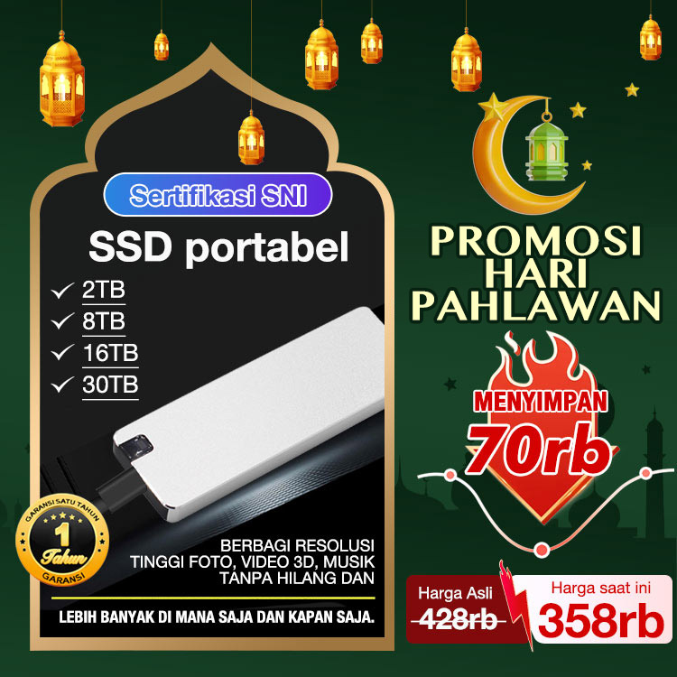 Promosi Hari Pahlawan - Menyimpan 70RB -Garansi satu tahun-SSD Portabel Baru yang Ditingkatkan - Pasang dan Mainkan, Hingga 30TB, Kecepatan pencahayaan